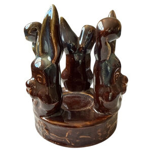 Vintage Brown Drip Glaze Bunny Candle Holder
